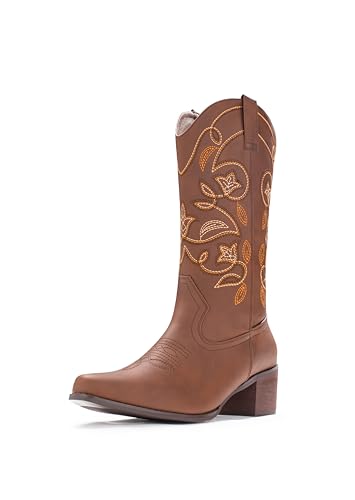Image of IUV Cowboy Boots For Women Pointy Toe Women's Western Boots Cowgirl Boots Mid Calf Boots