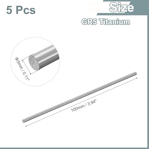 QUARKZMAN 5 Stück GR5 Titanstange Durchmesser 3mm 0.11 Länge 100mm 3.94 Metall Massiv TC4 Titanlegierung Rundstab Stange Für Modellflugzeug Autos Schiff DIY Basteln Metallbearbeitung