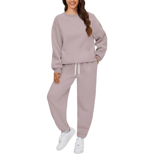 Ymbekr Sweatsuits Women 2 Piece Outfits Crewneck Sweatshirts Sets Lounge Fall Sweatpants 2025 Travel Joggers Tracksuits (Khaki, XL)