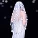 WEZTEZ Bridal Veils Lace Wedding Veil,1 Tier Pearl Fingertip Length Short Bride Veil With Metal Comb