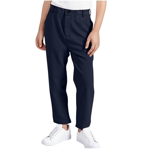 Boys Pull On Chino Pants Straight Leg Casual Wrinkle School Uniform Pant Classic Loose Fit Slacks Size 3-18 Years4