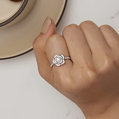 925 Sterling Silver Rose Flower Ring Wedding Band Engagement Primise Ring for Women White Gold Plated Silver Ring Anniversary Valentine's Day Birthday Mother's Day Jewelry Gift for Women3