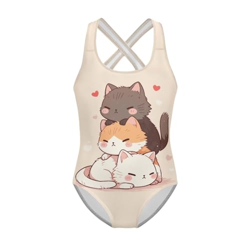Girls One Piece Swimsuit 5-14 Years Old Kids Cross-Back Sleeveless Bathing Suit Cute Swimwear Beach Swimsuits