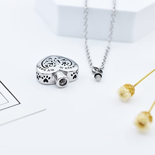 Romc Locu Heart Pet Urn Necklace For Ashes Dog Cat Paw Print Memorial Keepsake Jewelry Always In My Heart Engraved Pet Ashes Casket Tree Of Life Pet Cremation Urn Pendant Necklace (Silver) #TOP3