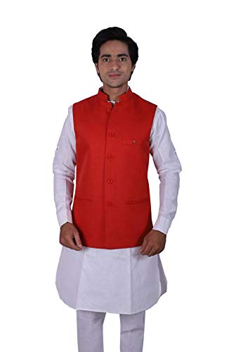 Sleeveless Solid Mens JAWAHAR Cut Jacket (RED)-image-46