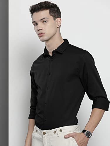 Image of The Indian Garage Co Men Regular Fit Solid Full Sleeves Spread Collar Formal Shirt