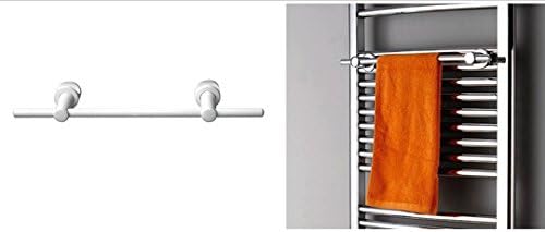 Close-up of the straight towel rail accessory and a towel hanging on a radiator