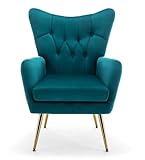 US Pride Furniture Modern Accent Chair with Ergonomic High Wingback, Microfiber Upholstered Armchair with Metal Legs for Living Room, Bedroom, Office or Vanity, Dark Teal