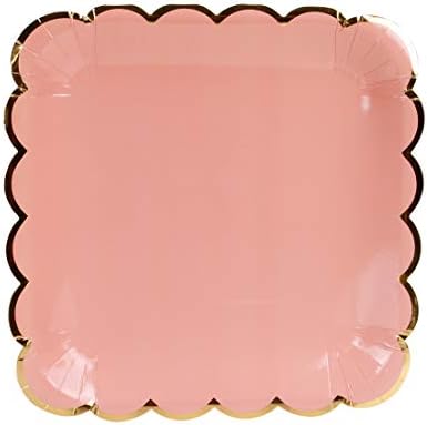 Geeklife Pastel Orange Paper Plates,9 in Square Gold Party Paper Plates,20 Pcs Decorative Tableware for Birthday Parties, Baby Showers, Grad Parties, Weddings, and Life Celebrations