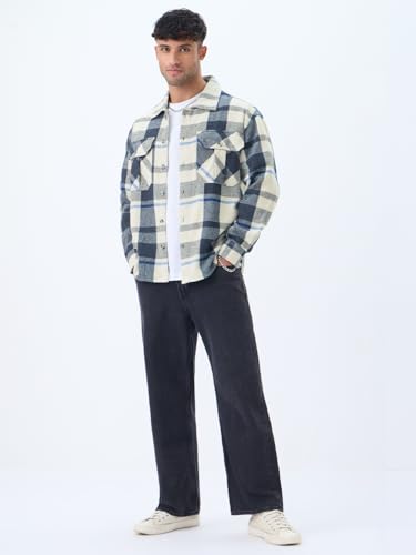 Image of The Souled Store Plaid: Men and Boys Full Sleeves Spread Collar Cotton Twill Warm Durable Heavy Winter Oversized Shackets
