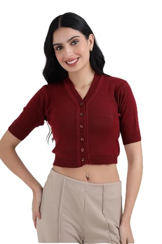 Image of Women Winter Wear V-Neck Half Sleeves Regular Fit Woollen Blouse