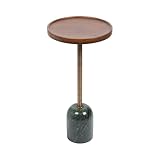 Kate and Laurel Shorrock Round Mango Wood Side Table, 12 x 12 x 24, Walnut Brown, Brass, and Green Marble, Modern Pedestal End Table with Marble Base for Bedroom Nightstand or Living Room Plant Stand