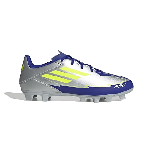 Adidas F50 Club Football Boots Fg/Mg, Scarpe Da Calcio Unisex-Adulto, Silver Met./Solar Yellow/Lucid Blue, 46 Eu - 6