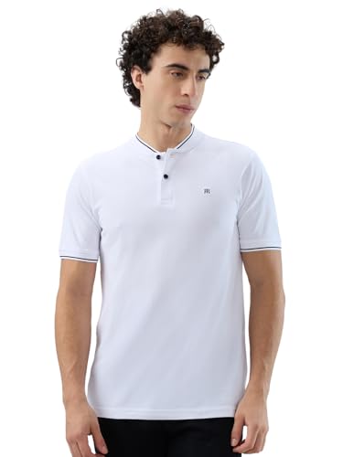 Image of Raymond Men Modern Fit Solid Pattern Pure Cotton Polo Neck Half Sleeve Casual T-Shirt