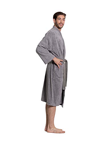 Turkuoise Men's 100% Cotton Turkish Terry Cloth Kimono Collar Soft And Absorbent Bathrobes #TOP2