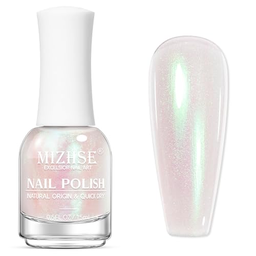MIZHSE Aurora Pink Nail Polish, Quick Dry Shimmer Nail Polish, Air Fast Drying Mermaid Regular Nail Lacquer Non Gel Oil-based Nail Art Manicure Home DIY
