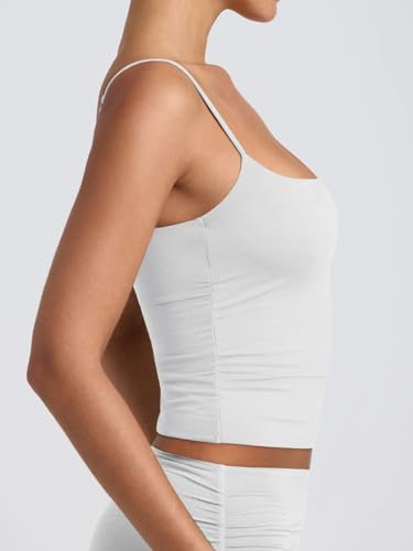 PINKMSTYLE Womens Double Lined Spaghetti Strap Tank Top Scoop Neck Sleeveless Basic Cami Shirts White Medium