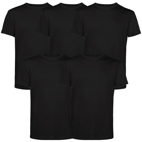 Men’s T-Shirts Multipack (Pack of 5) | Crew Neck Short Sleeve | 100% Cotton | Casual, Gym, Work, DIY, or Events | Comfortable & Durable Plain T-Shirts | Pack of 5 Black Large