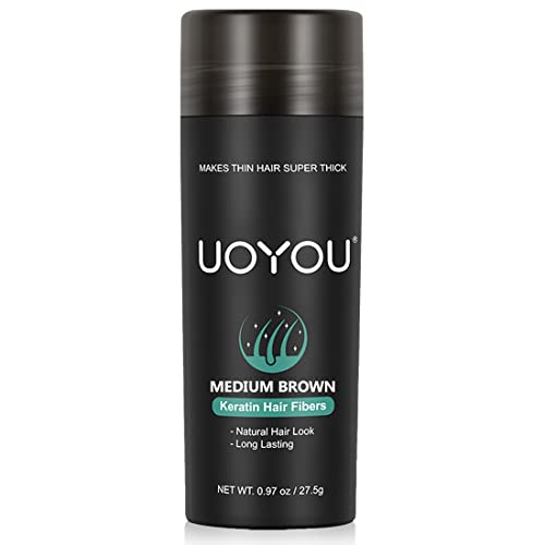 UOYOU MEDIUM BROWN Hair Fibres for Thinning Hair 27.5g Bottle, Medium Brown (Bottle Only Pack), 27.5 g (Pack of 1)