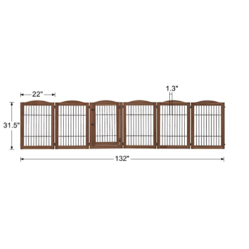 Unipaws 6 Panels Extra Wide Freestanding Walk Through Dog Gate With 5 Support Feet, Pet Playpen, Foldable Stairs Barrier Pet Exercise Pen For Dogs Cats,Indoor Use Only #TOP3
