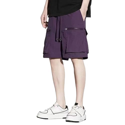 Beach Shorts for Men Summer Big and Tall Vacation Resort Wear Funny Casual Drawstring Shorts Fashion Cotton Outfit Purple X-Large
