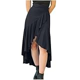 Women's Irregular Flowy Long Skirts High Waist Ruffle Trim Split Hem Midi Skirt Club Skirt Black