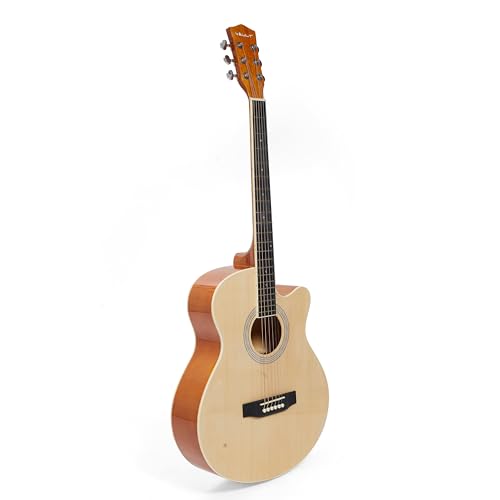 Image of VAULT EA20 Basswood Guitar Kit With Learn To Play E-Book, Bag, Strings, Straps, Picks, String Winder & Polishing Cloth - 40 Inch Cutaway Acoustic Guitar - Natural