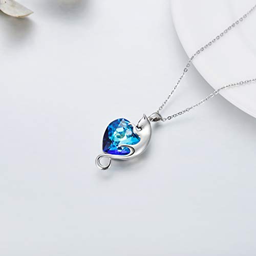 AOBOCO Cat Necklace for Women 925 Sterling Silver 1/2/3 Cats Pendant Necklace Embellished with Crystals from Austria Birthday Jewelry Gifts for Cat Lovers Women4