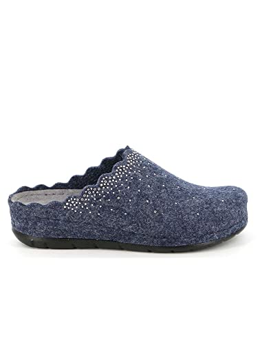 Chaussons femme feutre bleu doux Grunland PRAU CI2632 avec strass