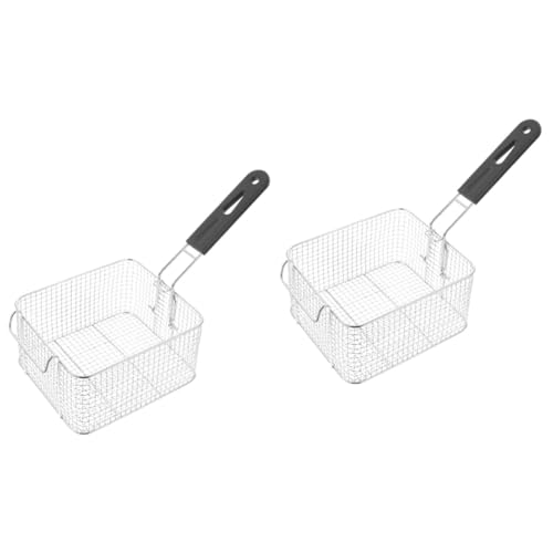 Amosfun 2 Piezas Cesta de Freír Inoxidable con Mango Cesta de Malla Fina para Freidora Eléctrica Resistente y para Patatas Pollo y Verduras Fritas