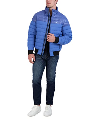 Image of Nautica Men's Mixed Media Quilted Bomber Jacket Water Resistant Long Sleeve Zip Up Coat