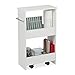 Relaxdays Mobiletto Salvaspazio, 2 Scomparti, Scaffale Stretto con Ruote, 20 cm Larghezza, per Bagno & Cucina, Pannelli MDF, Metallo, plastica, Bianco, Argento, Nero, 1 pz