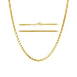 KISPER 24K Gold Over Stainless Steel 3mm Flat Herringbone Snake Chain Necklace, 22'