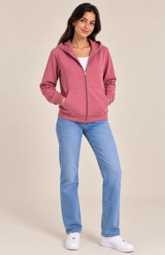 Image of SANE ORIGINALS Women's Cotton Blend Fleece Zip Up Hoodie Sweatshirt, Warm Winter Full Zip Jacket with Kangaroo Pockets