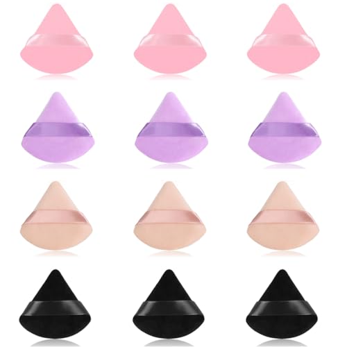 12 Unidades Maquillaje Puff con Correa Esponja Herramientas, Triángulo Maquillaje Borla de polvo, reutilizable Maquillaje Puffs, para Kosmetics, Aplicadores de Polvo Suelto Base Fundación
