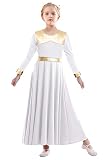 ELLYDOOR Girls Metallic Gold Parise Dance Dress Long Sleeve Full Swing Skirt Worship Liturgical Cost
