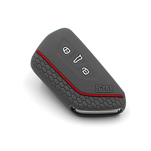Coque de clé VF pour clé de voiture à 3 boutons Coque de protection en silicone (gris cendre/rouge)