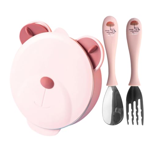 GARVALON 1 Juego Plato Llano De Acero Inoxidable Taza De Bebe Cucharas De Bebe Platos Para Pequeños Taza Para Pequeños Tazón De Bebé Juguetes De Baño Para Bebé Rosa Reutilizable