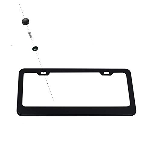 2 PCS Thick Aluminum Alloy License Plate Frames, Car Licence Plate Holder Covers with Bolts,Washers and Chrome Screw Caps for US Standard (2 Holes Wide Black)