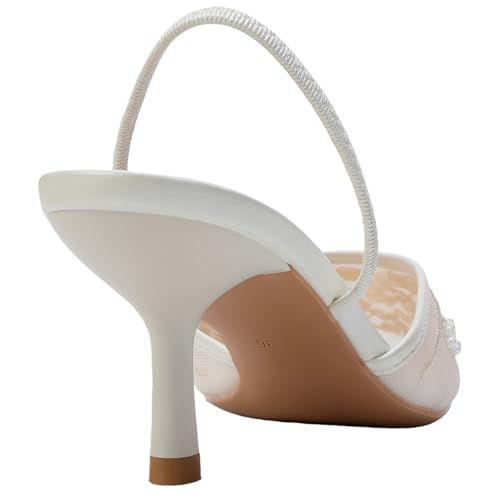 Image of Fashion Mesh Slingback Pumps Shoes for Women Ankle Strap Pointed Toe Pumps