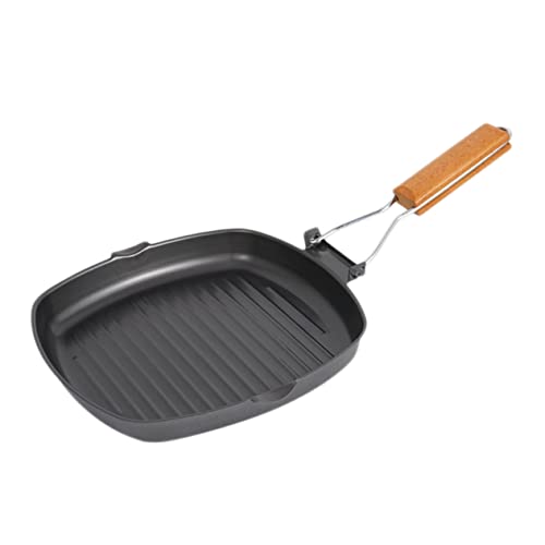 OFFSCH Bbq Pan Portable Frying Pan Foldable Design Scald Cast Cookware for Outdoor Cooking S with Wooden Handle for Camping and Bbqs