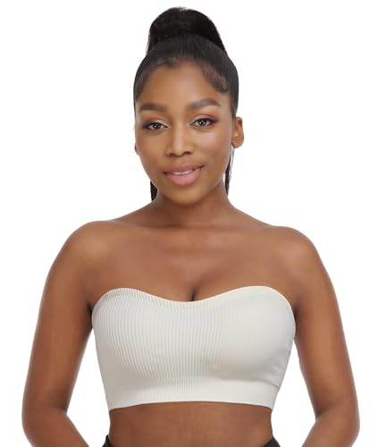 Image of Zimcti Strapless Bras for Women Comfortable Non-Slip Silicone Bandeau Bra Seamless Tube to Bralette Black+Beige+White S