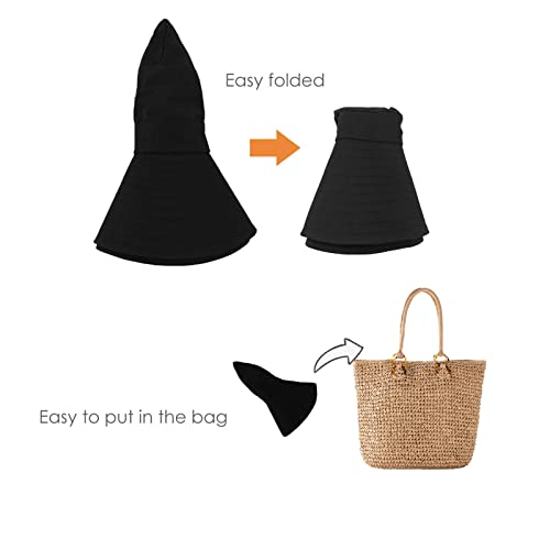 Image of Womens Summer Sun-Hat Outdoor UV Protection Fishing Hat Wide Brim Foldable-Beach-Bucket-Hat with Ponytail-Hole