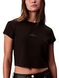 Calvin Klein Women's Monogram Logo Ribbed Baby Tee Black