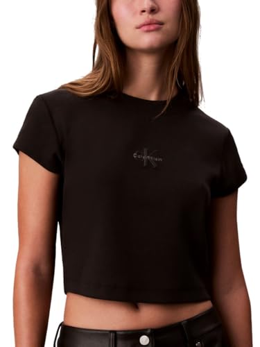 Calvin Klein Women's Monogram Logo Ribbed Baby Tee Black