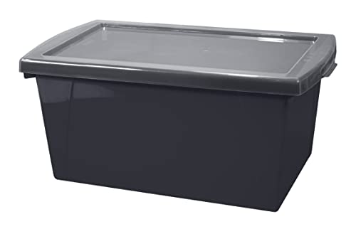 Image of Storex 5.5 Gallon Storage Bin with Lid - Plastic Classroom Organizer for Books and Supplies, Black, 6-Pack (62742U06C)
