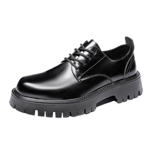 Men's Leather Lace Up Platform Oxfords Round Toe Chunky Heel Lug Sole， Heightening Soft Bottom Casual Shoes Classic Work Office Business Dress Shoes