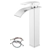 Polish Chrome Vessel Sink Faucet Tall Waterfall Spout Deck Mount Bathroom 304 Stainless Steel Bowl B