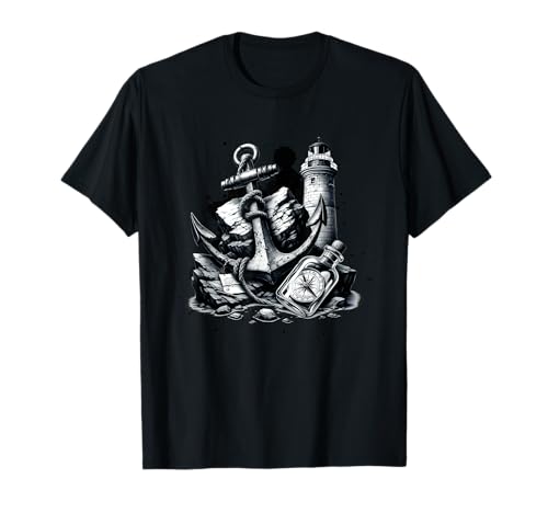 Maritim Leuchtturm Kompass Flaschenpost Geschenkidee T-Shirt