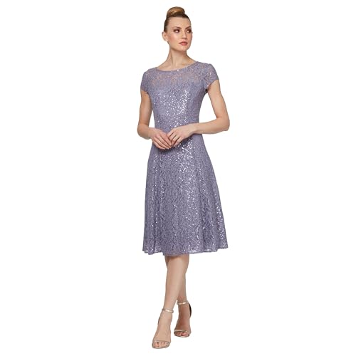 Image of S.L. Fashions Womens Stretch V-Neck Tea Length Dress